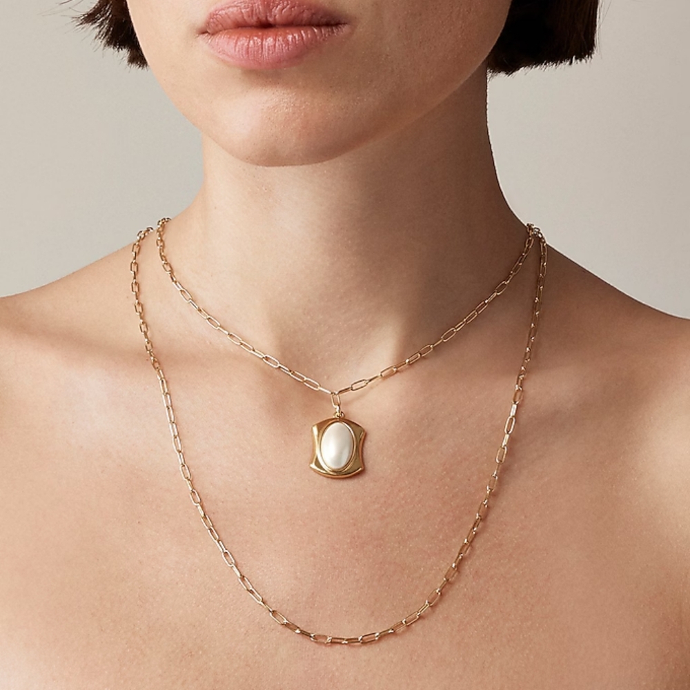 J.Crew Layered Pearl Pendant Necklace, Gold/ White - Picture 4 of 8